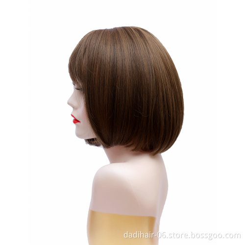 Silk Bace Silk Bace 12 Inch Heat Resistant Fiber Short Silk Straight Color F4/27 Synthetic Hair Wigs For Black Woman Bob Wig